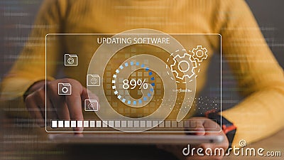 Installing update process. Software updates or operating system upgrades to keep your device up to date with enhanced Stock Photo