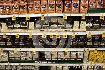 Instant coffee in supermarket Editorial Stock Photo