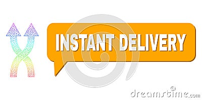 Spectral Mesh Gradient Shuffle Arrows Up Icon and Instant Delivery Chat Cloud with Shadow Vector Illustration