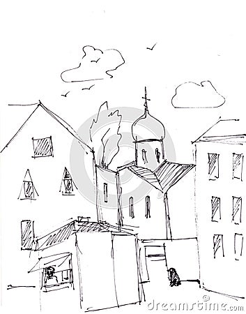 Instant sketch, church Stock Photo