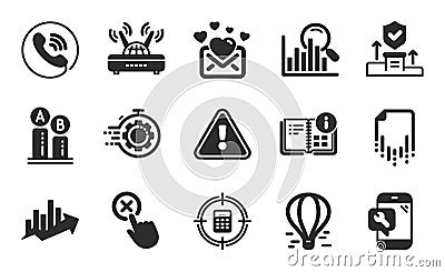Instruction info, Call center and Air balloon icons set. Wifi, Phone repair and Growth chart signs. Vector Vector Illustration