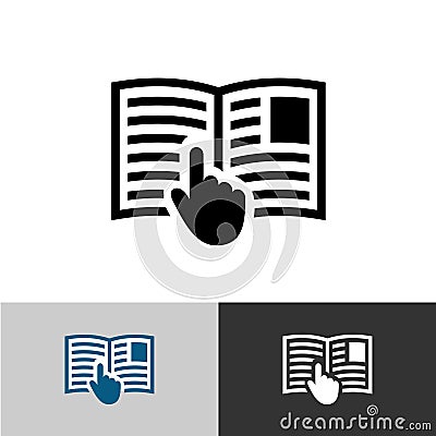 Instruction manual icon. Open book pages with text. Vector Illustration