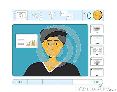 Instructional designer creating content in learning management system Vector Illustration