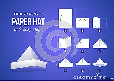 Instructions how to make a paper hat Vector Illustration