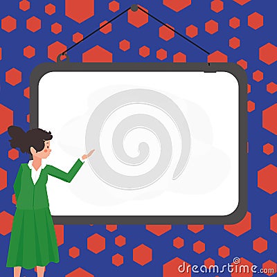 Instructor Drawing Pointing Stick On Empty Whiteboard While Holding Cup. Professor Holding Pointer At The Board Showing Vector Illustration