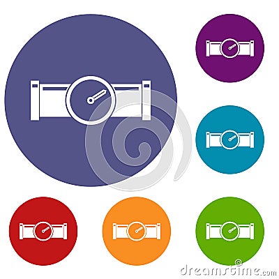 Instrument measures the pressure in the pipe icons set Vector Illustration