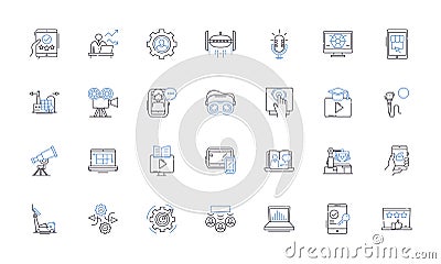 Instrument mechanism line icons collection. Resonance, Vibrations, Harmonics, Strings, Keys, Wind, Percussion vector and Vector Illustration