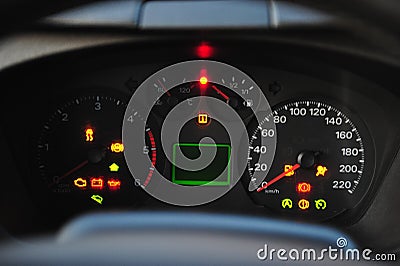 The instrument panel in the car, the speed dial on the dashboard Stock Photo