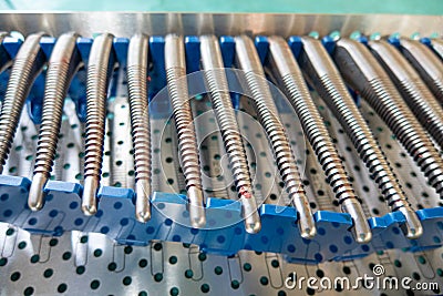 instrument tray contains rasps for a hip prosthesis operation Stock Photo