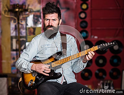 Instrumentalist concept. Composer, talented musician. Man with pensive face Stock Photo