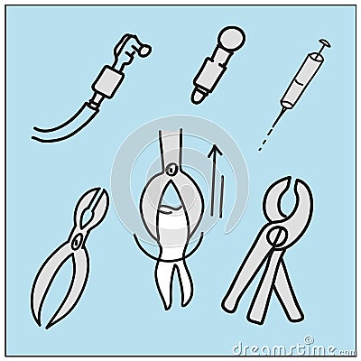 Instruments Dental Icons Set Theme for Logos and Labels Illustrations of Healthy Teeth Treatment Vector Illustration