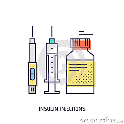 Insulin injection. Diabetes vector thin line icon. Vector Illustration