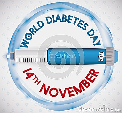 Insulin Injection over a Commemorative Design for Diabetes Day, Vector Illustration Vector Illustration