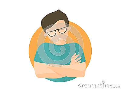 Insult emotion icon. Offended handsome man in glasses. Flat design sign. Abused guy. Simply editable isolated on white vector Vector Illustration