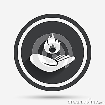 Insurance against fire. Hand holds fire flame. Vector Illustration