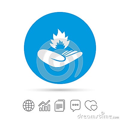 Insurance against fire. Hand holds fire flame. Vector Illustration