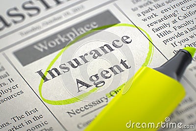 Insurance Agent Hiring Now. 3D Illustration. Stock Photo