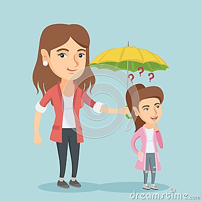 Insurance agent holding umbrella over a woman. Vector Illustration