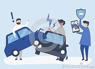 An insurance agent resolving a car accident Vector Illustration