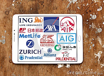 Insurance companies logos and icons Editorial Stock Photo