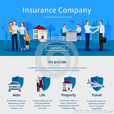 Insurance Company One Page Website Vector Illustration