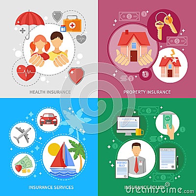 Insurance Concept Icons Set Vector Illustration