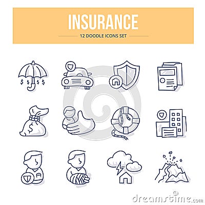 Insurance Doodle Icons Vector Illustration