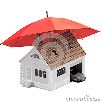 Insurance home, house, life, car protection. Buying house and car for family icon. Protect people Concepts. 3D illustration. Icon Cartoon Illustration