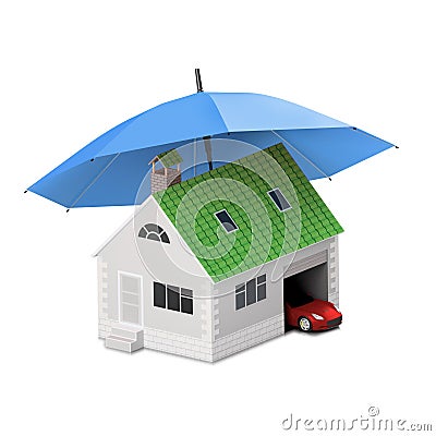 Insurance home, house, life, car protection. Buying house and ca Cartoon Illustration