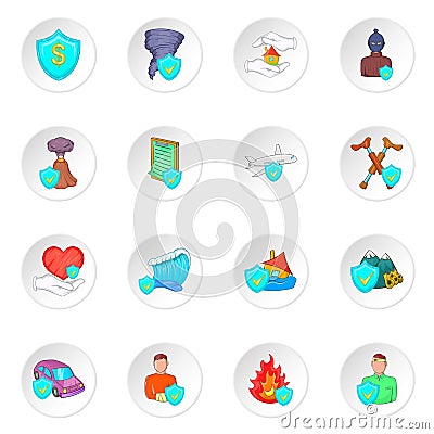 Insurance icons, cartoon style Vector Illustration