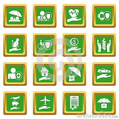 Insurance icons set green Vector Illustration