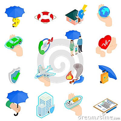 Insurance Icons set, isometric 3d style Vector Illustration