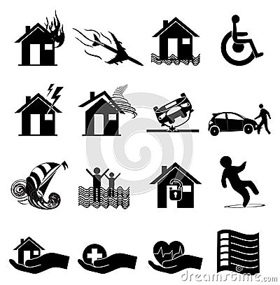 Insurance Icons Set Cartoon Illustration