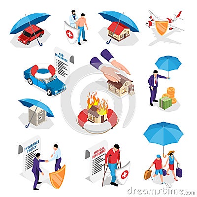 Insurance Isometric Icon Set Vector Illustration