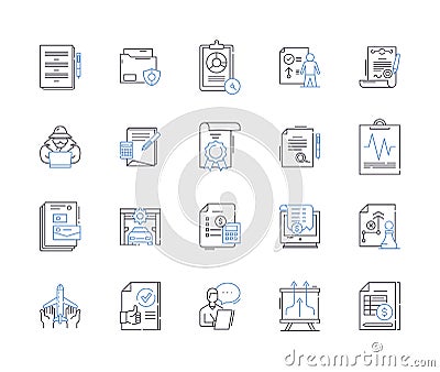 Insurance and law outline icons collection. Insurance, Law, Coverage, Liability, Claims, Risk, Fraud vector and Vector Illustration