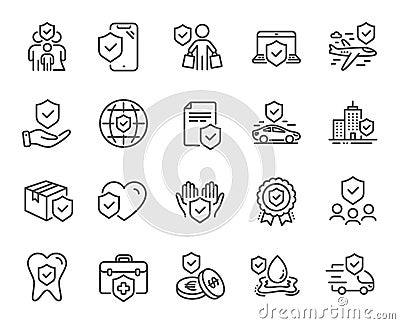 Insurance line icons. Health care, risk, help service. Vector Vector Illustration
