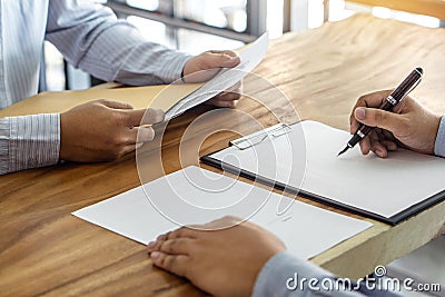 Insurance or loan real estate, Agent broker and client signing contract agreement approved to buy property had passed the Stock Photo