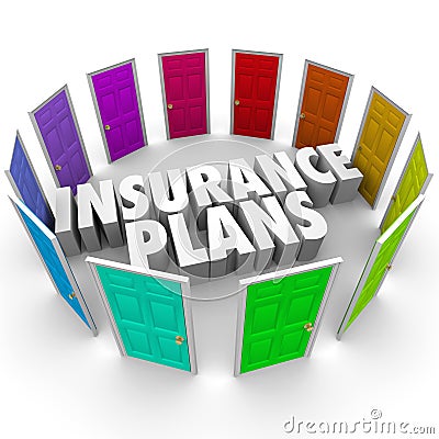 Insurance Plans Many Options Health Care Choices Doors Stock Photo