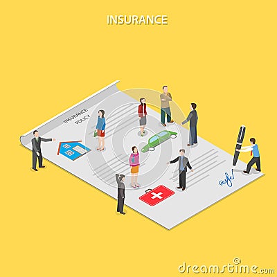 Insurance policy flat isometric vector concept. Vector Illustration