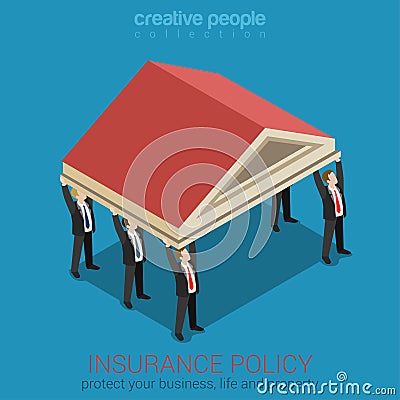 Insurance policy protecting your business flat 3d isometric Vector Illustration