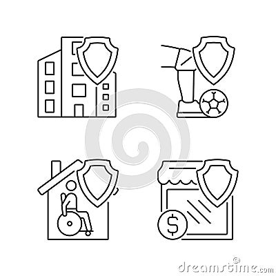 Insurance policy types linear icons set Vector Illustration