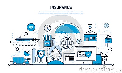 Insurance realty and property, guarantee security of financial deposits, savings. Vector Illustration