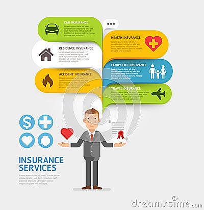 Insurance service with bubble speech template. Vector Illustration