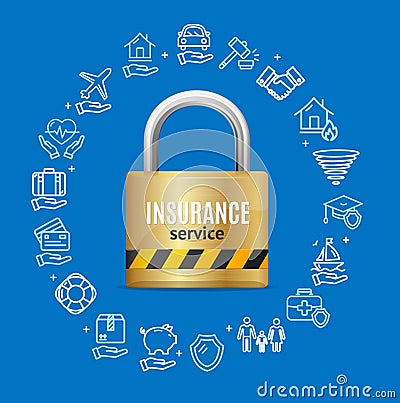 Insurance Service Round Design Template Line Icon Concept. Vector Vector Illustration