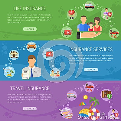 Insurance Services Horizontal Banners Vector Illustration