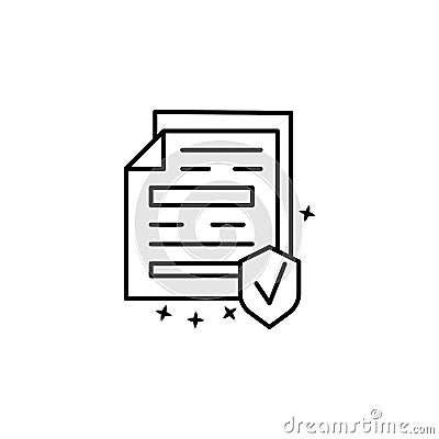 Insurance shield documents icon. Simple line, outline vector of project management icons for ui and ux, website or mobile Stock Photo