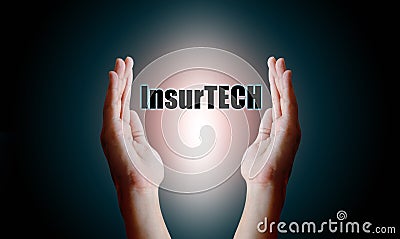 Insurance technology Insurtech concept, Human hand holding and Stock Photo