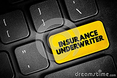 Insurance Underwriter - professional who evaluate and analyze the risks involved in insuring people and assets, text button on Stock Photo
