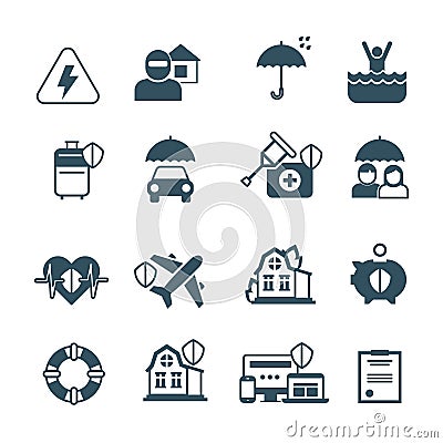 Insurance vector icons. Protection and safety symbols Vector Illustration
