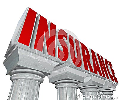 Insurance Word Marble Columns Safey Security Protection Stock Photo